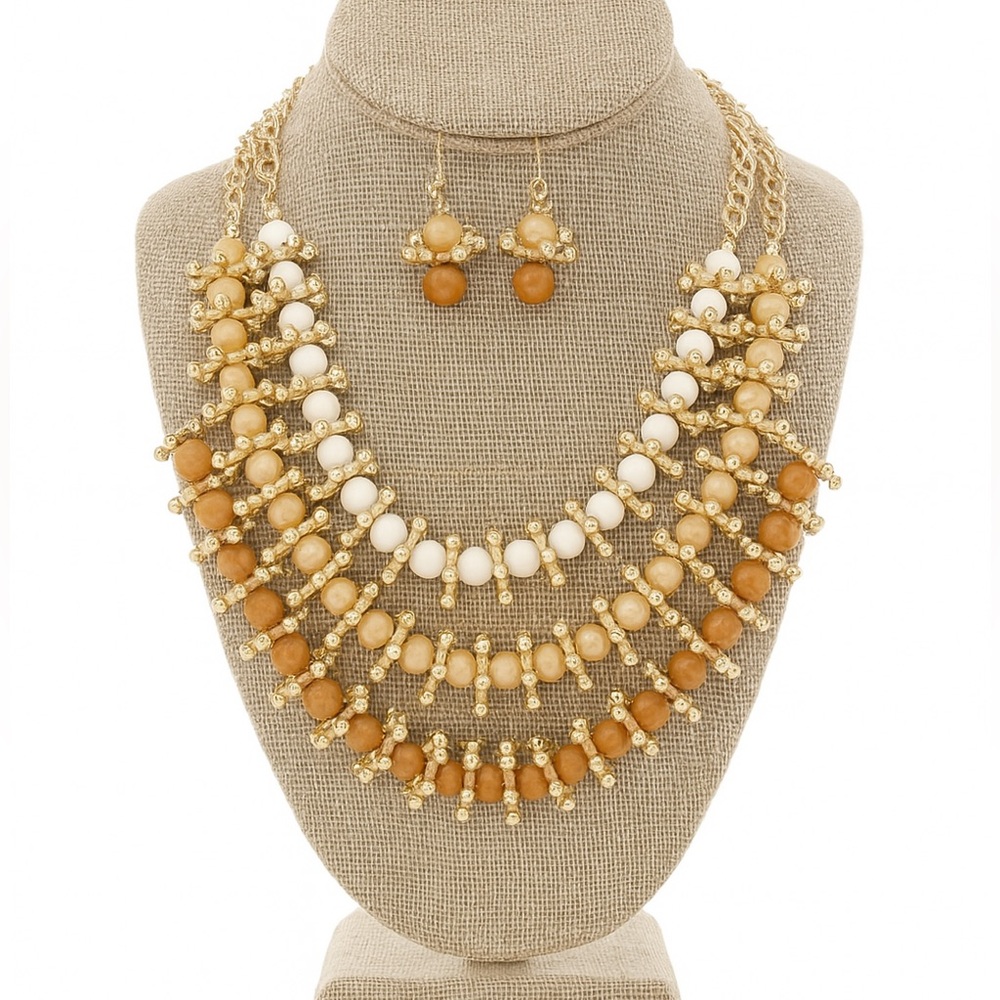 Layered Beaded Statement Necklace & Earring Set